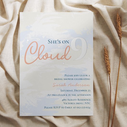 Zij is op Cloud 9 Pastel Textuur Bruidsdouche Folie Uitnodiging