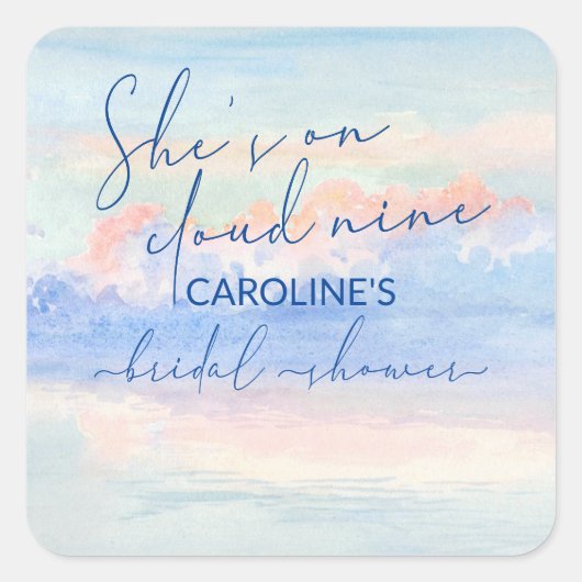 Zij is op Cloud Nine Pastel Waterverf Bruidsdouche Vierkante Sticker (Voorkant)