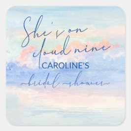 Zij is op Cloud Nine Pastel Waterverf Bruidsdouche Vierkante Sticker