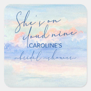 Zij is op Cloud Nine Pastel Waterverf Bruidsdouche Vierkante Sticker