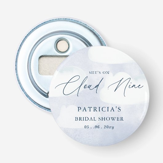 Zij is op wolk negen Bruids Shower Button Flesopener (Voorkant)