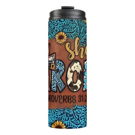 Zij is sterk (Spreuken 31:25) Thermosbeker (Voorkant)