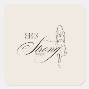 Zij is Sterk Spreuken 31:25 Vierkante Sticker