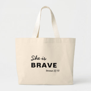 Zij is Sterk Spreuken Christelijk Geloof Grote Tote Bag