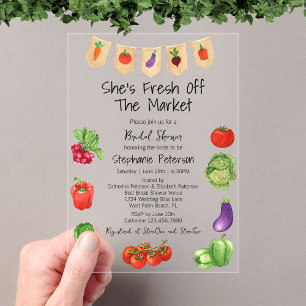 Zij is "Totaal Vers van de Markt" Veggies Bruidsfe Acryl Uitnodigingen