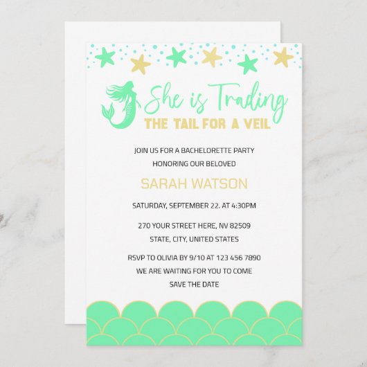 Zij is Trading Tail For The Veil Bachelorette Kaart (Voorkant / Achterkant)