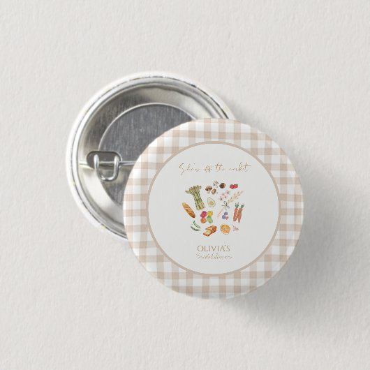 Zij is uit de markt bloemige bruidsdouche ronde button 3,2 cm (Voorkant /achterkant)