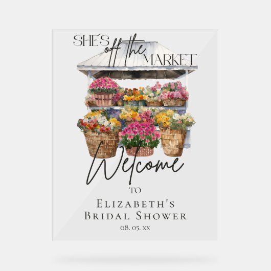 Zij is van de markt Bloemige Elegante Script Welco Acryl Bord (Voorkant)