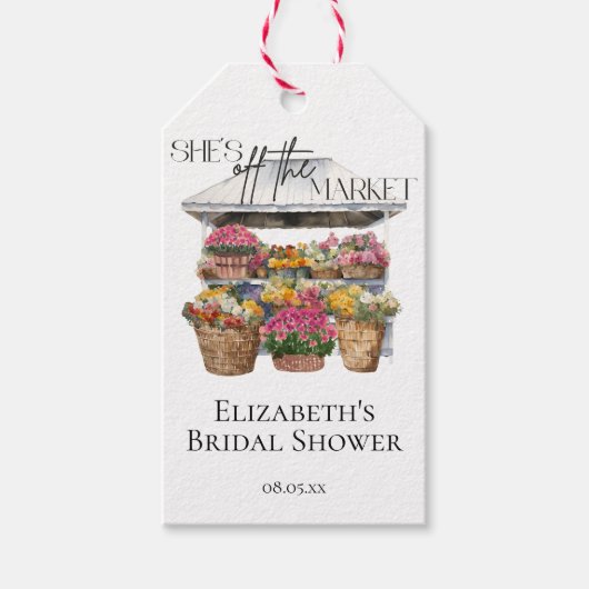 Zij is van de markt Florale Winkel Bruiloftsborrel Cadeaulabel (Voorkant)