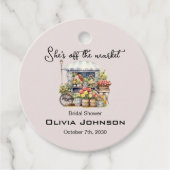 Zij is van de markt Roze bloemige bruidsdouche Bedankjes Labels (Voorkant)