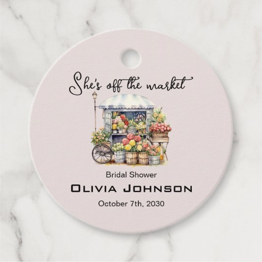 Zij is van de markt Roze Bloemige Bruidsdouche Bedankjes Labels (Voorkant)