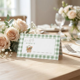 Zij is van de markt Sage Gingham Bruidsdouche Plaatskaartje