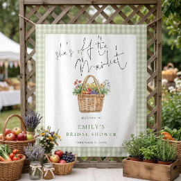 Zij is van de Markt Salie Gingham Welkom Wandkleed