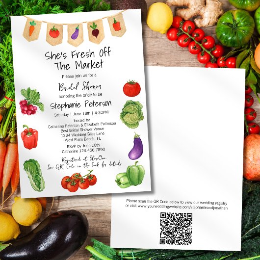Zij is Vers van de Markt QR Code Bruidsborrel Kaart