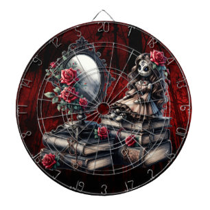 Zij kijkt toe dartbord