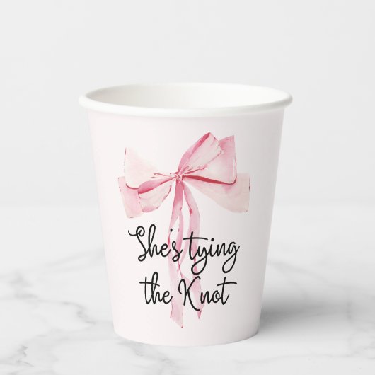 Zij Knoop De Knoop Roze Strik Bruidsmeisjesfeestje Papieren Bekers (Voorkant)