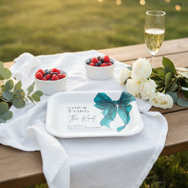 Zij Knoop De Knoop Turquoise Strik Bruidsmeisjesfe Papieren Bordje