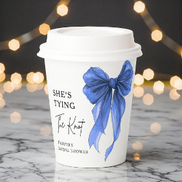 Zij Knoopt De Knoop Blauw Lint Bruidsfeest Papieren Bekers