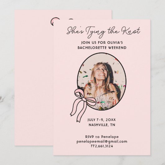 Zij Knoopt de Knoop Bows & Babes Bachelorette Kaart (Voorkant / Achterkant)