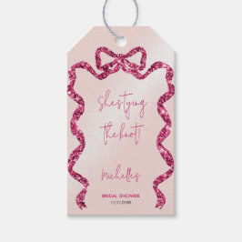 Zij knoopt de knoop chic glinsterende roze strik b cadeaulabel