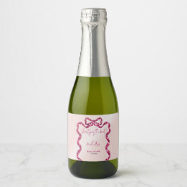 Zij knoopt de knoop chic glitters roze strik sparkling wijnetiket