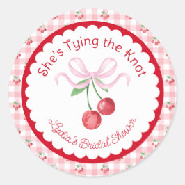 Zij Knoopt de Knoop Coquette Kers Bruidsfeest Ronde Sticker