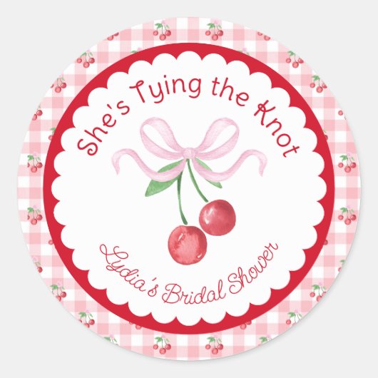 Zij Knoopt de Knoop Coquette Kers Bruidsfeest Ronde Sticker (Voorkant)