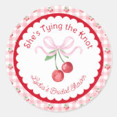 Zij Knoopt de Knoop Coquette Kers Bruiloftsfeestje Ronde Sticker (Voorkant)