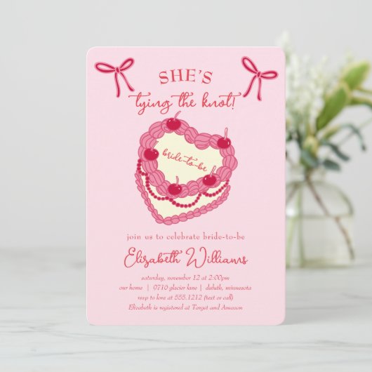 Zij Knoopt de Knoop Coquette Kersjubileum Bruidsfe Kaart (Staand voorkant)