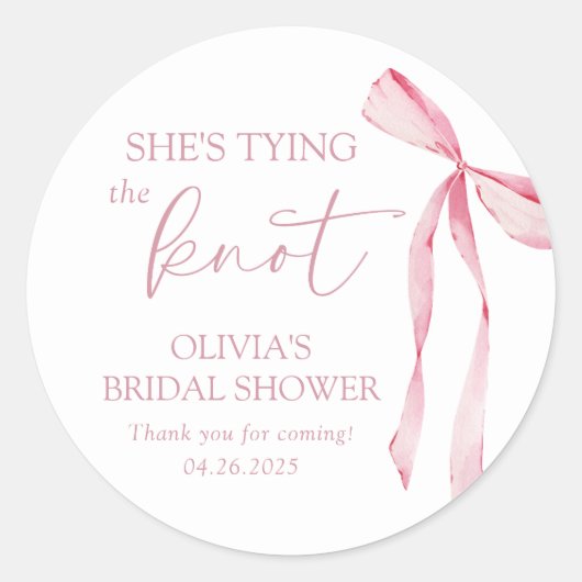 Zij Knoopt de Knoop Coquette Strik Bruidsdouche Ronde Sticker (Voorkant)