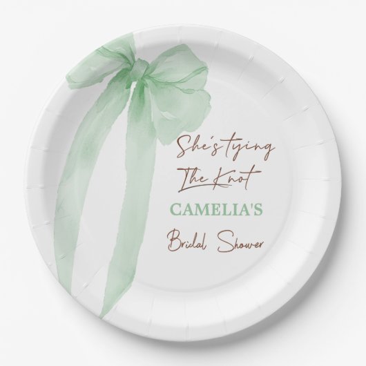 Zij Knoopt De Knoop Groene Boog Bruidsdouche Papieren Bordje (Voorkant)