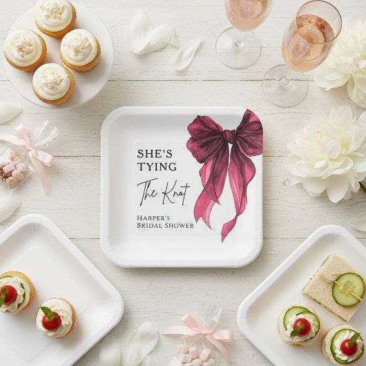 Zij Knoopt De Knoop Rode Boog Bruidsdouche Papieren Bordje