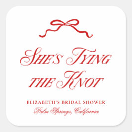 Zij Knoopt De Knoop Rode Elegante Met De Hand Gete Vierkante Sticker