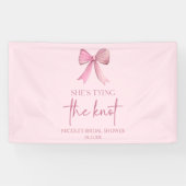 Zij Knoopt De Knoop Roze Strik Bruidsdouche Spandoek (Horizontaal)