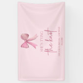 Zij Knoopt De Knoop Roze Strik Bruidsdouche Spandoek (Verticaal)