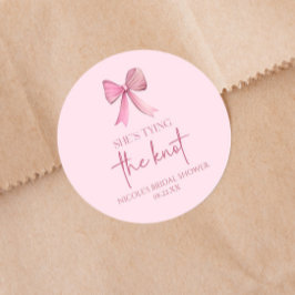 Zij Knoopt De Knoop Roze Strik Bruidsfeest Ronde Sticker