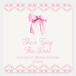 Zij Knoopt De Knoop Roze Strik Bruidsmeisjesfeestj Vierkante Sticker