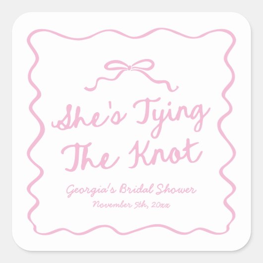 Zij Knoopt De Knoop Wispelturige Boog Bruidsjurk Vierkante Sticker (Voorkant)