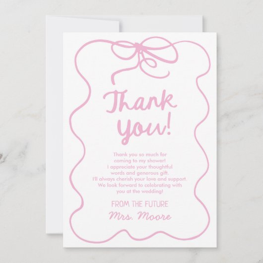 Zij Knoopt De Knoop Wispelturige Boog Bruidsmeisje Bedankkaart (Voorkant)