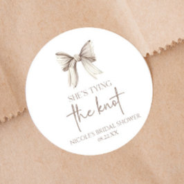 Zij Knoopt De Knoop Witte Boog Bruidsdouche Ronde Sticker