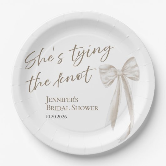 Zij Knoopt de Knoop Witte Strik Bruidsdouche Papie Papieren Bordje (Voorkant)