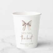 Zij Knoopt De Knoop Witte Strik Bruidsdouche Papieren Bekers (Achterkant)