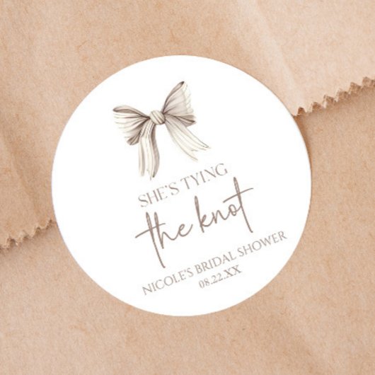 Zij Knoopt De Knoop Witte Strik Bruidsdouche Ronde Sticker