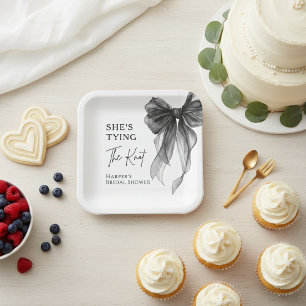 Zij Knoopt De Knoop Zwart Strik Bruidsdouche Papieren Bordje