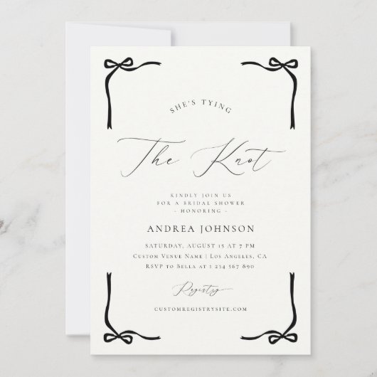 Zij Knoopt de Knoop Zwarte Boog Frame Bruidsdouche Kaart (Voorkant)