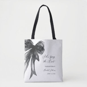 Zij Knoopt De Knoop Zwarte Strik Bruidsdouche Tote Bag