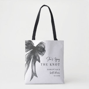 Zij Knoopt De Knoop Zwarte Strik Bruidsdouche Tote Bag