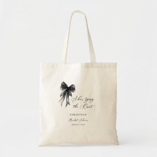 Zij Knoopt De Knoop Zwarte Strik Bruidsdouche Tote Bag