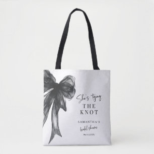 Zij Knoopt De Knoop Zwarte Strik Bruidsdouche Tote Bag