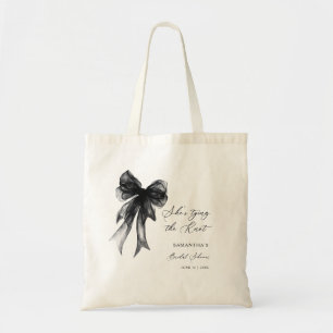 Zij Knoopt De Knoop Zwarte Strik Bruidsdouche Tote Bag